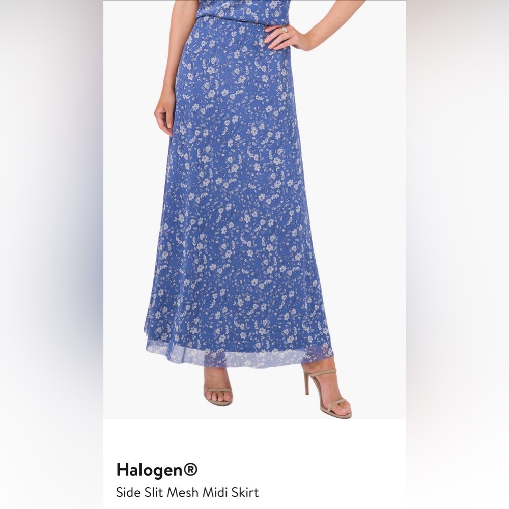 Halogen Side Slit Mesh Midi Skirt